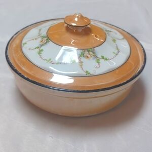 Royal Rochester Fraunfelter China Orange Lusterware Floral Covered Casserole SEE